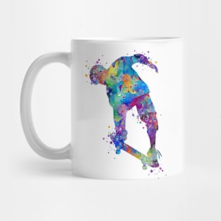 Boy Skateboard Nose Grab Trick Watercolor Silhouette Mug